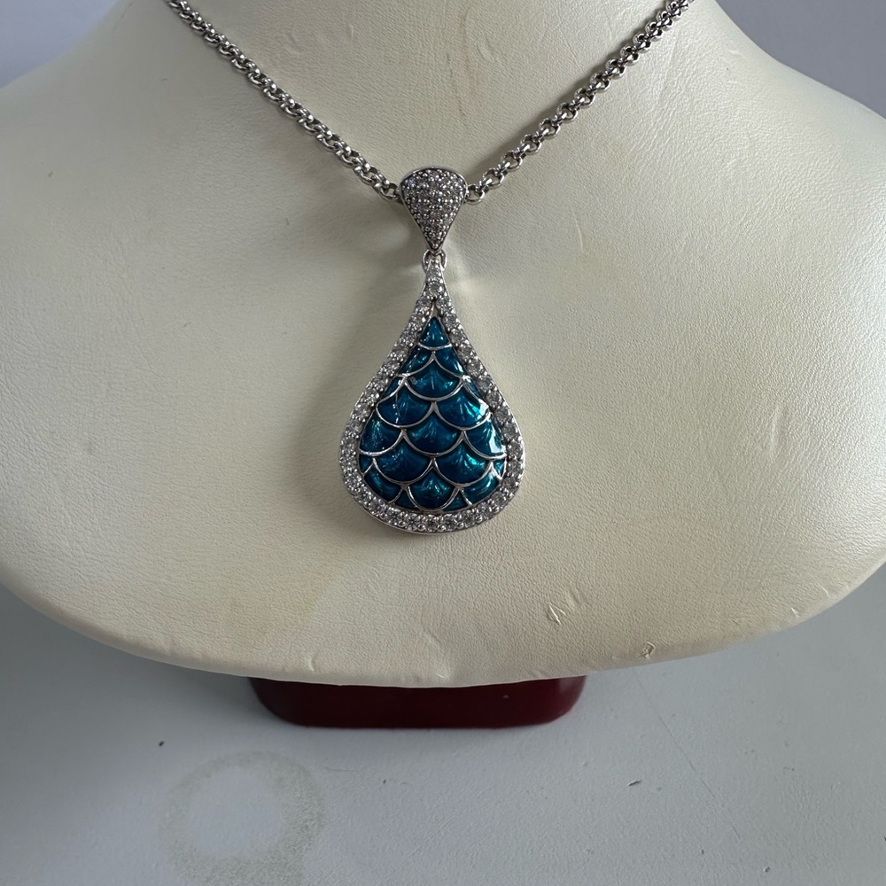 Blue Teardrop Pendant Necklace with Crystal Accents